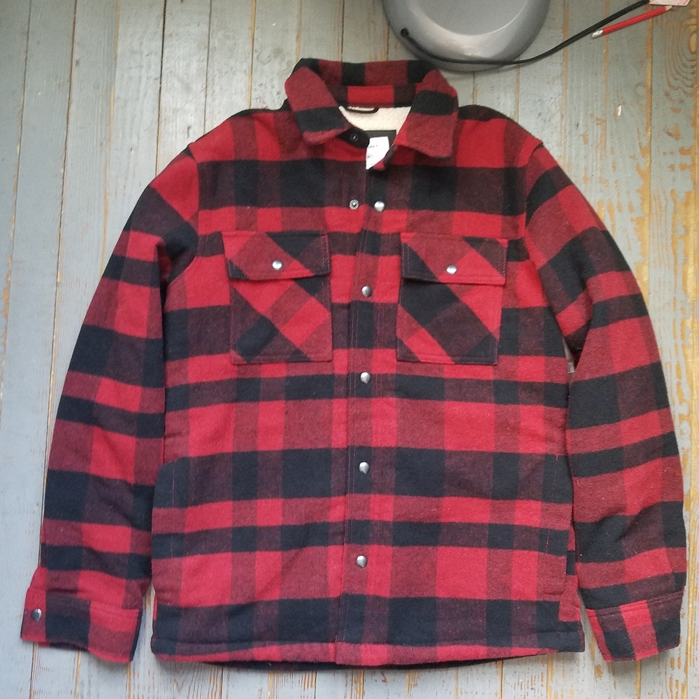 Plaid Sherpa Fleece Lined Button Up Jacket